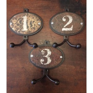 Numbered Double Hooks - Set of Three - Rustic 
